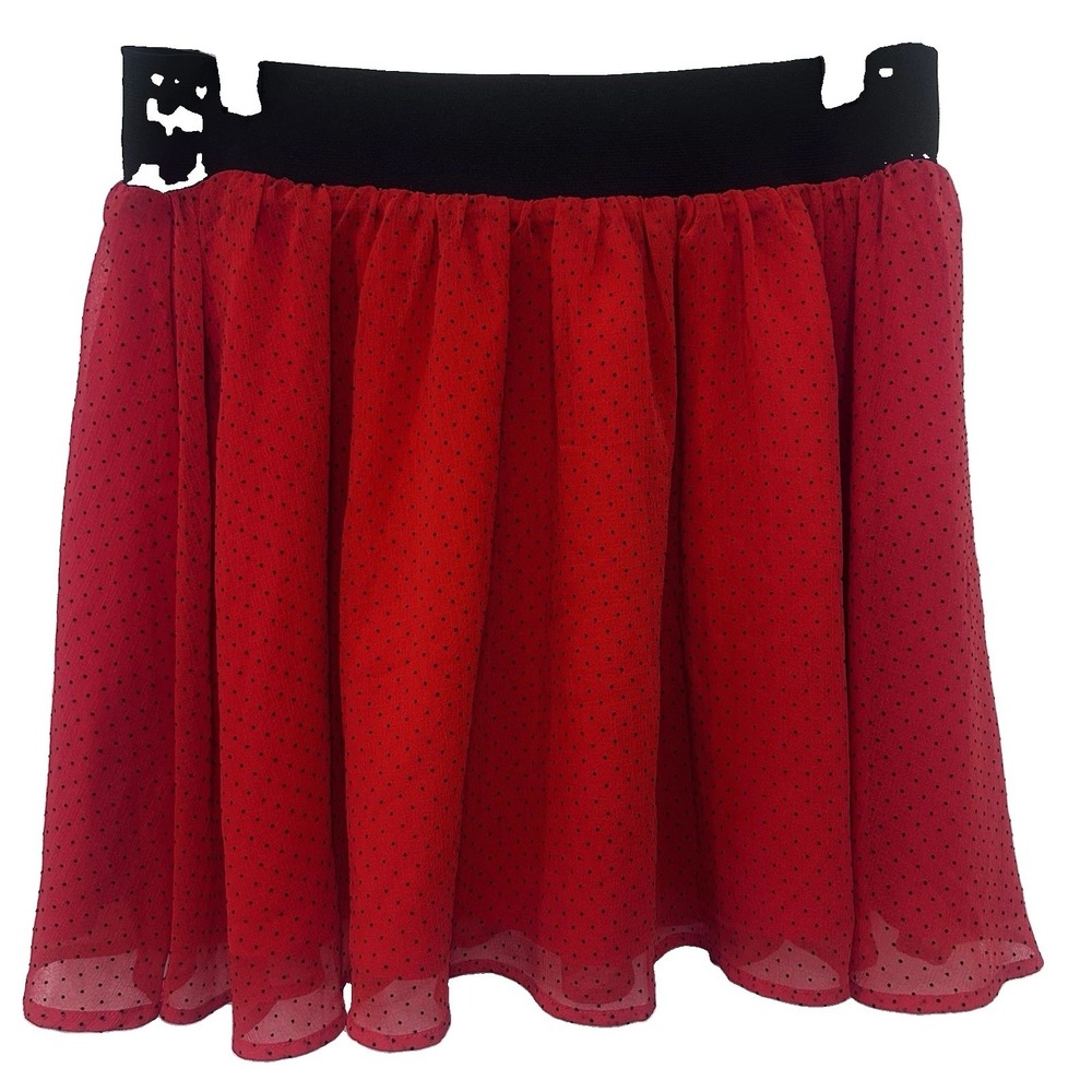 H&M Red Black Polka Dot Flock Tulle Miniskirt Elastic Waist M Retro Whimsical